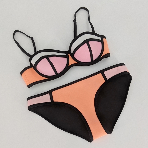 Triangl Neoprene Orange Black Colorblock Bikini